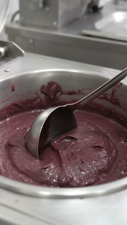 Açaí grosso legítimo escorrendo da concha em fio denso